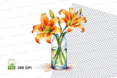 Orange lilies in a glass vase clipart png Product Image 1