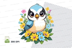 Cartoon blue bird with flowers t-shirt mockup Product Image 1