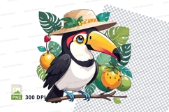 Toucan with straw hat and fruits t-shirt mockup Product Image 1