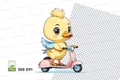 Cartoon chick riding scooter clipart png Product Image 1