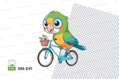 Cartoon parrot riding bicycle clipart png Product Image 1