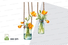 Hanging mason jar with orange flowers clipart png Product Image 1