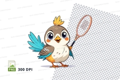 Cartoon bird holding tennis racket clipart png Product Image 1