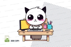 Cartoon cat working on laptop clipart png Product Image 1
