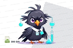 Cartoon crow character holding test tube clipart png Product Image 1
