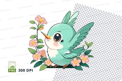 Cartoon bird with flowers tote bag mockup Product Image 1