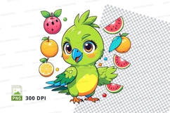 Cartoon parrot with fruits clipart png Product Image 1