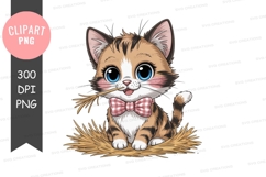Playful kitten with grass and bowtie Product Image 1