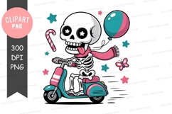 Skeleton riding scooter clipart png Product Image 1