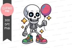 Happy skeleton with balloon clipart png Product Image 1