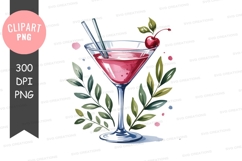Pink cocktail with cherry and straws Product Image 1