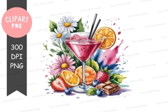 Vibrant cocktail with fruits and flowers clipart png Product Image 1