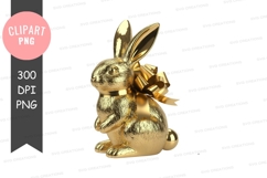Golden rabbit with bow clipart png Product Image 1