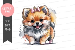 Happy pomeranian puppy with bow Product Image 1