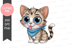 Playful kitten with blue bandana Product Image 1