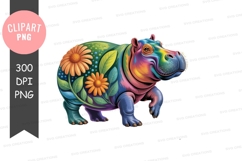 Colorful hippopotamus with floral patterns clipart png Product Image 1
