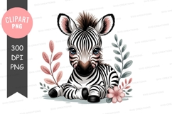 Cute baby zebra with flowers and leaves Product Image 1