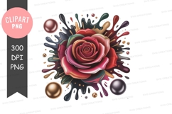 Vibrant rose with paint splatter clipart png Product Image 1