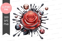 Red rose with dark splatter clipart png Product Image 1