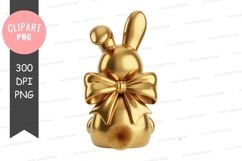 Golden rabbit with bow clipart png Product Image 1