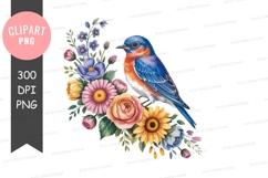 Blue bird with flowers clipart png Product Image 1