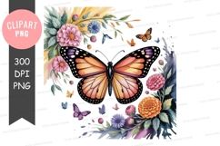 Vibrant butterfly with flowers clipart png Product Image 1