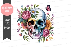 Colorful skull with flowers and butterfly clipart png Product Image 1