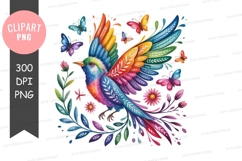 Colorful bird with butterflies and flowers clipart png Product Image 1