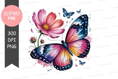 Colorful butterfly and flowers clipart png Product Image 1