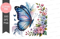 Blue butterfly with flowers clipart png Product Image 1
