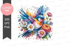 Colorful bird with flowers clipart png Product Image 1