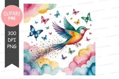 Vibrant bird and butterflies in flight Product Image 1