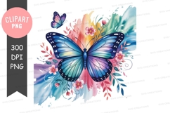 Colorful butterfly with flowers clipart png Product Image 1