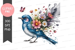 Blue bird with flowers clipart png Product Image 1