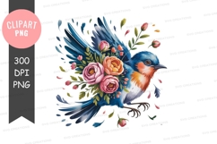 Blue bird with floral bouquet Product Image 1