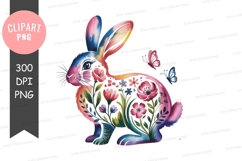 Colorful rabbit with flowers and butterflies clipart png Product Image 1