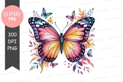 Colorful butterfly with floral background clipart png Product Image 1