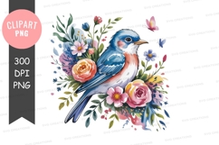 Blue bird with floral surroundings clipart png Product Image 1