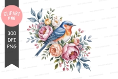 Blue bird with floral arrangement clipart png Product Image 1