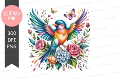 Colorful bird with flowers and butterflies clipart png Product Image 1