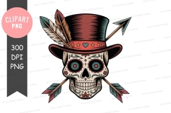 Sugar skull with top hat and arrows clipart png Product Image 1