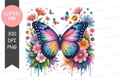 Colorful butterfly with flowers clipart png Product Image 1