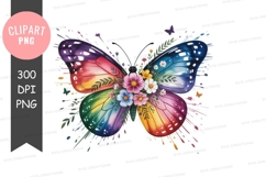 Colorful butterfly with flowers clipart png Product Image 1