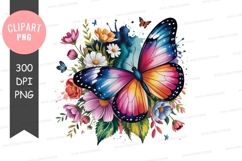 Colorful butterfly with flowers clipart png Product Image 1