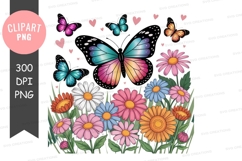 Vibrant butterflies and flowers clipart png Product Image 1