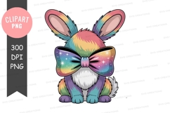 Rainbow bunny with bow clipart png Product Image 1