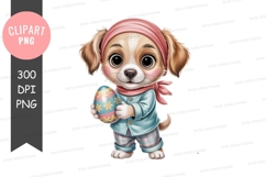 Cute puppy with easter egg clipart png Product Image 1