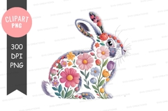 Floral rabbit clipart png Product Image 1