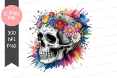 Colorful skull with flowers clipart png Product Image 1
