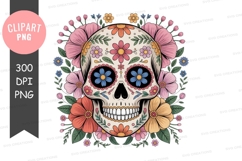Vibrant sugar skull with flowers clipart png Product Image 1